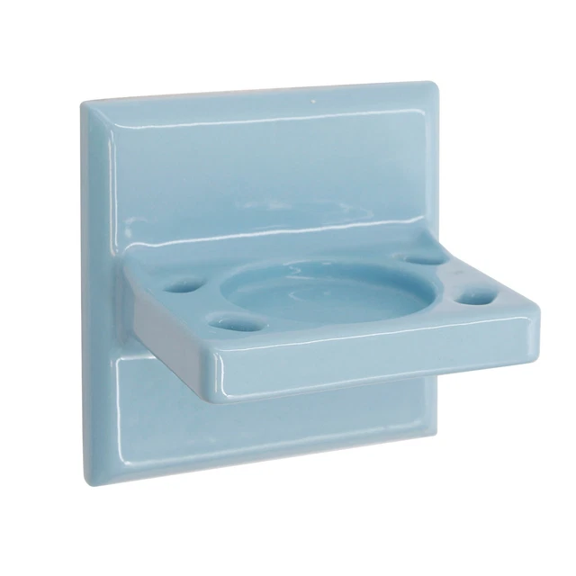 Vintage Light Blue Ceramic Recessed Bathroom Cup & Toothbrush Holder