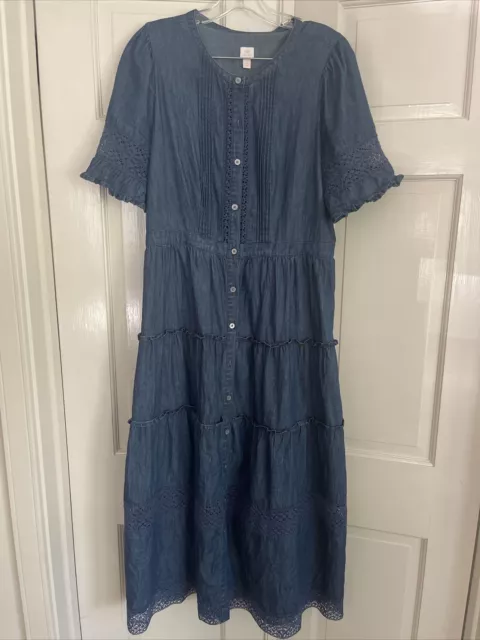 Gap x LoveShackFancy Denim Tiered Midi Dress With Washwell. Size Medium EUC