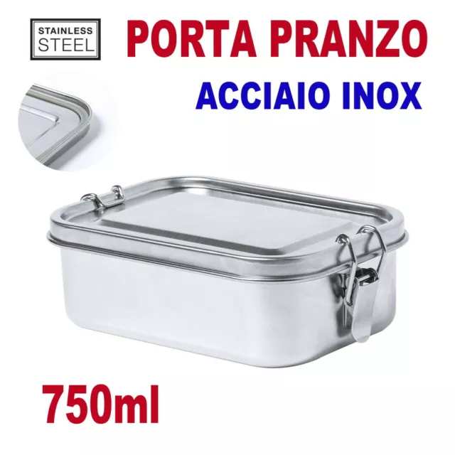 PORTA PRANZO ACCIAIO Inox Contenitore Lunch Box Lavoro Ufficio Alimenti  Cibo EUR 23,49 - PicClick IT