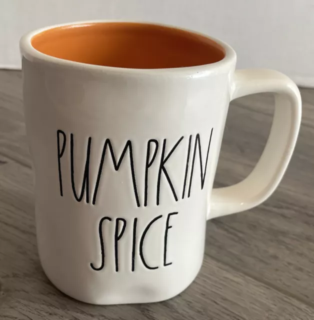 Rae Dunn Pumpkin Spice Coffee Mug Tea Cup M Stamp Magenta Orange Interior RARE