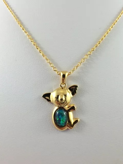 Véritable collier d'opale triple koala australien double pendentif plaqué...