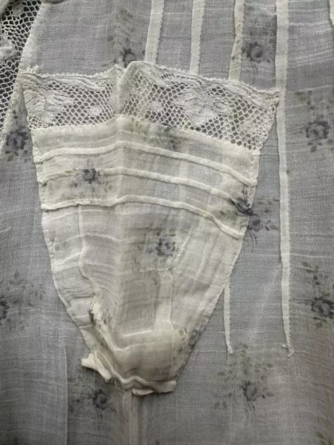 Gorgeous French 1910s printed cotton Apron with Valenciennes lace 23" long 3