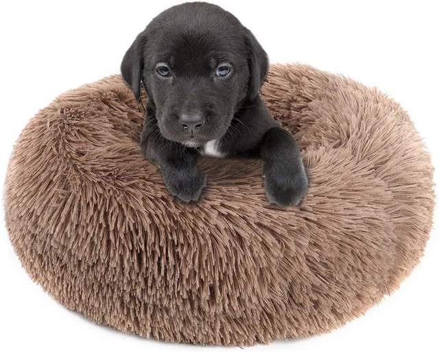 otoez Round Plush Donut Pet Bed Fur Donut Cuddler Warm Soft Dog Cat Cushion Bed
