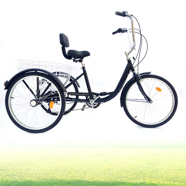 Tricycle Adulte 24 Pouces 6 Vitesses – Avec Panier, Clochette, Freins Avant/arrière, Pour Personnes âgées Ou Loisirs