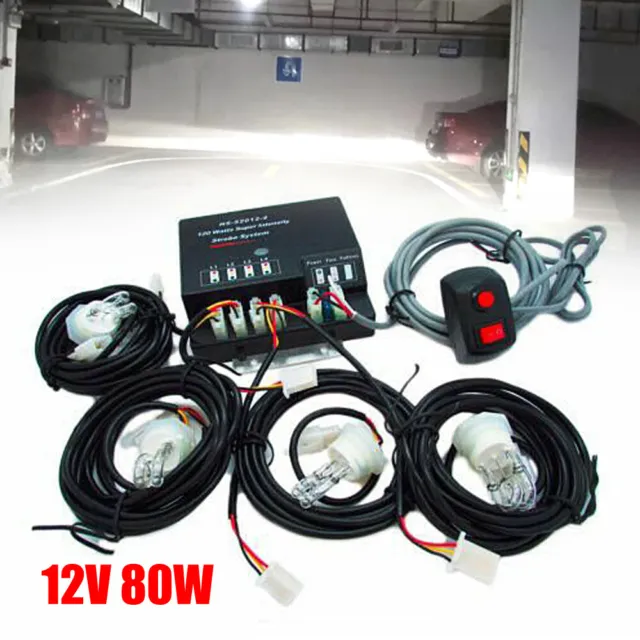 Hide Away Emergency Strobe Light Headlight Kit Warning System 4 HID Bulbs 80W