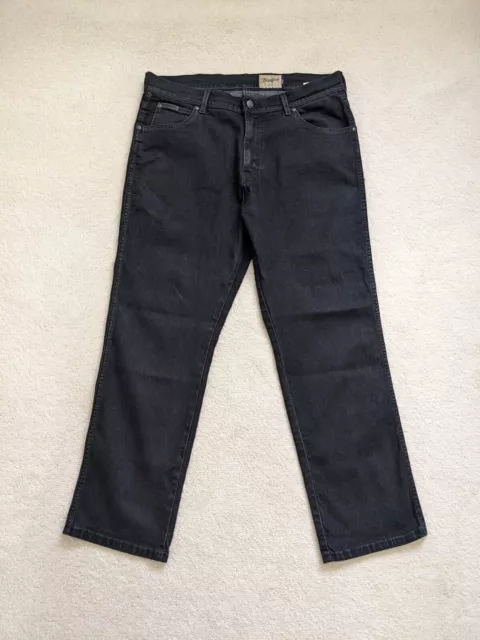 Pantalones de mezclilla WRANGLER para hombre Texas rectos regulares elásticos negros talla 36 x 30 en muy buen estado