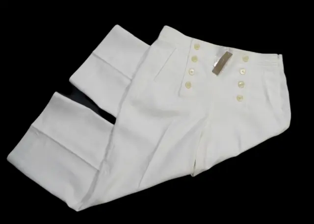 NWT ~ J CREW Women's White Sailor Front Lined Linen Pants Crops ~ Pockets ~ 12