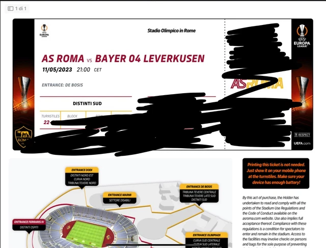 biglietto Roma Bayer Leverkusen Distinti Sud