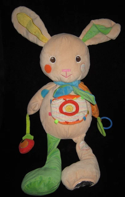 Peluche d'activités Grand Doudou Lapin marron beige fraise feuille Nicotoy 54 cm