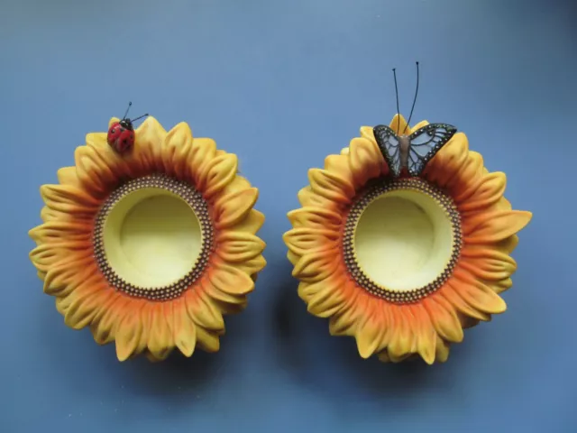 PartyLite Sunflower Buddies Ladybug/Butterfly TEA LIGHT CANDLE HOLDER SET OF TWO