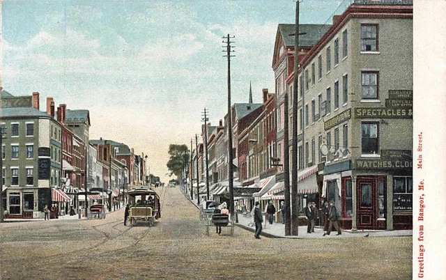c1905 Greetings From Bangor Main Street Early View Maine ME VTG  P98