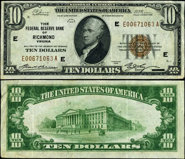 FR. 1860 E $10 1929 Federal Reserve Bank Note Richmond E-A Block XF