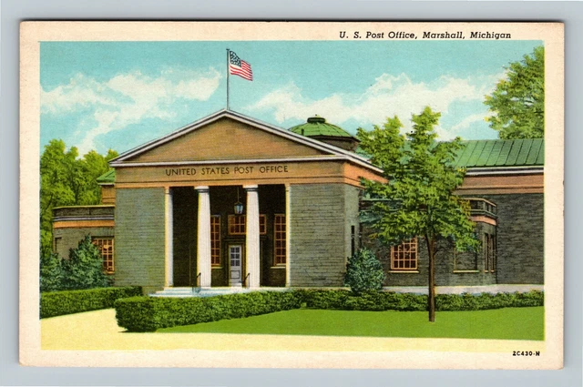 Marshall MI, US Post Office, Michigan Vintage Postcard