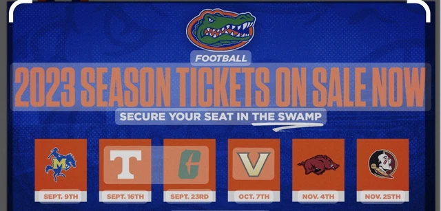 2 X 2023 gator football season tickets home games Tickets Lower End Zone