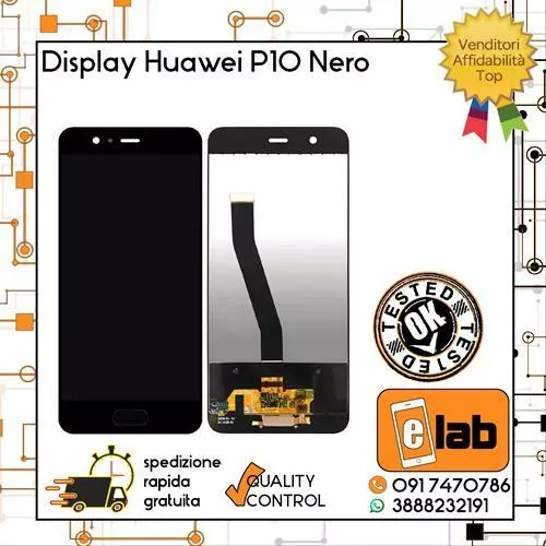 Touch Screen + Lcd Display Per Huawei P10 Nero Schermo Vetro Vtr-L09 Vtr-Al00
