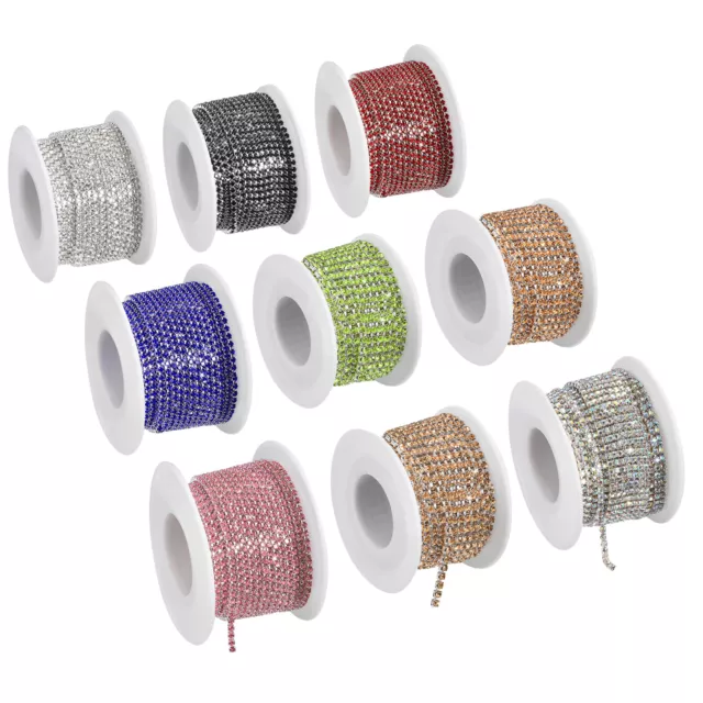 9 Roll 90 Yards 3MM Crystal Rhinestone Close Chain Trim for Sewing 9 Colors