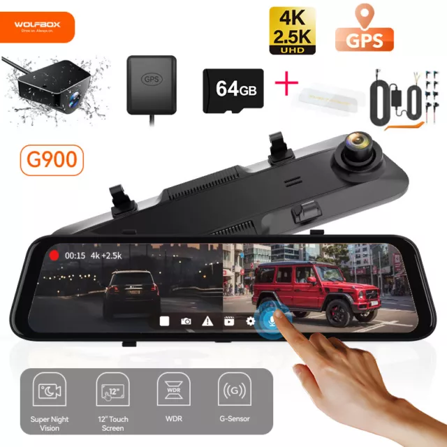 12 Zoll G900 4K Autokamera Car Dash Cam GPS Video Record Nachtsicht & Folie