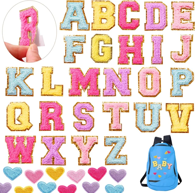46 Pcs Self Adhesive Chenille Letters Patches Heart Chenille Patches Preppy Cute
