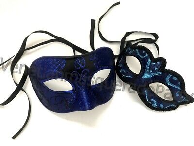 Dark Blue Masquerade Ball Mask Set Costume Carnival Birthday Dance Prom Party
