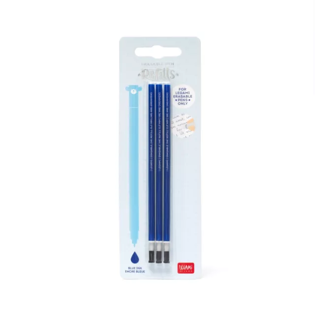 3 Stück - Legami Ersatzminen - Blau - für löschbaren Gelschreiber Erasable Pen