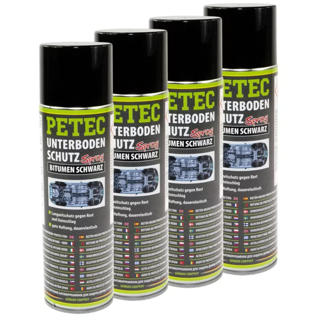 4x PETEC 73150 Protection de Soubassement Bitume Noir Spray 500ml à Longue Durée
