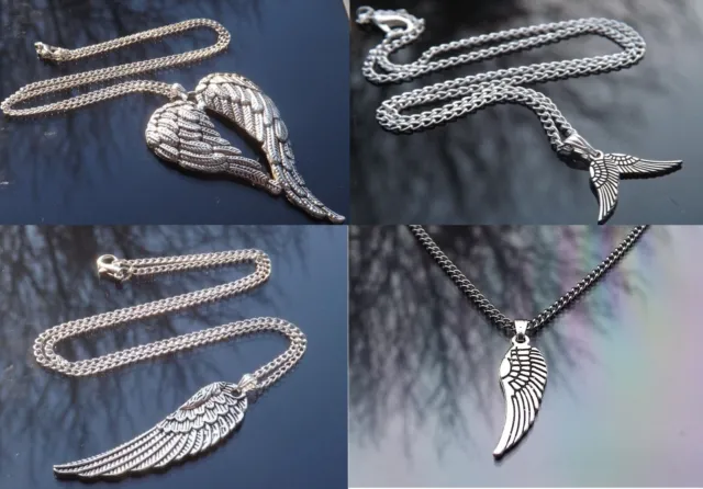 Set of 4 Silver Guardian Angel Wing Pendant Necklaces with Silver Plated Chains