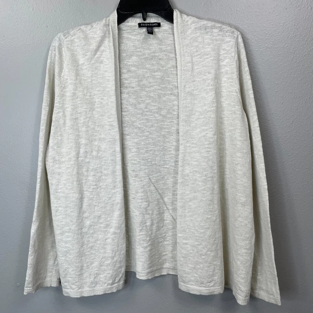 Eileen Fisher Lightweight Cardigan Womens XS Green Linen Cotton Blend Slub Knit