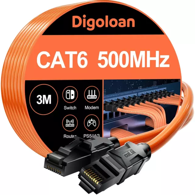 Ethernet Cable 3M, Cat 6/Cat6A High Speed Poe Internet LAN Cable, Gigabit 500Mhz