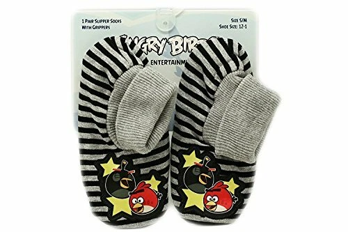 Angry Birds Children's Unisex Slipper Socks with Grippers Red and Bomb Bird Grey
