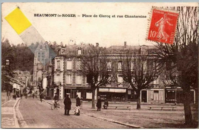 CPA 27 BEAUMONT LE ROGER Place de Clercq and Rue Chantereine (JP1731)