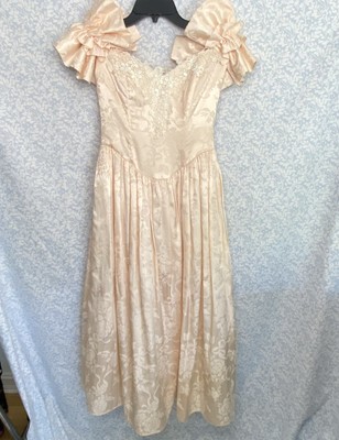 Jessica McClintock Floral Victorian Vintage full length 90s pink Dress sz 4