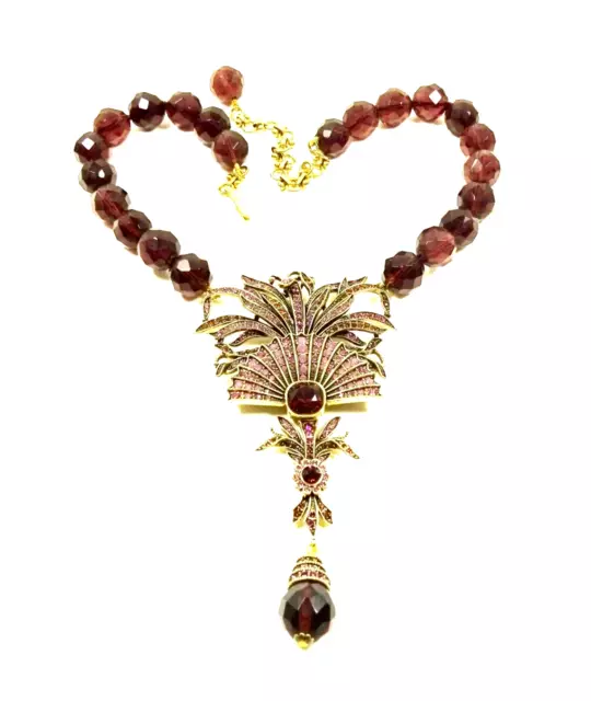 HEIDI DAUS Gorgeous "Lovely Fan" Beaded Aubergine Color Crystal Bib Necklace
