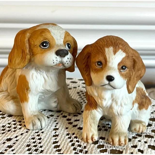 Vintage HOMCO Cocker Spaniel Puppy Pair, Porcelain Ceramic, Figurines