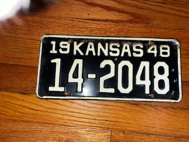 Vintage Antique 1948 Kansas License Plate KANSAS 14-2048 - Unrestored - Man Cave