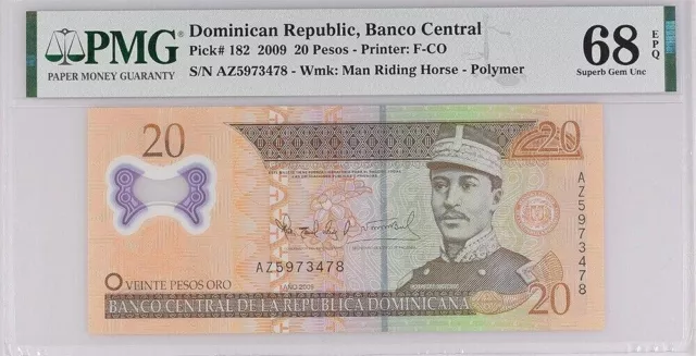 Dominican Republic, 20 pesos oro Pick #182 PMG engraved by Czeslaw Slania