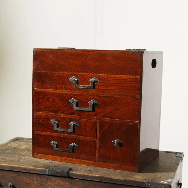 Antique retro! Old zelkova/small drawer, accessory case,sewing box