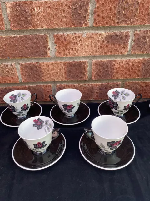 vintage royal albert 5 cups and saucers , Bone China, Masquerade,England.