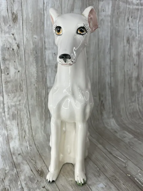 14” Whippet Dog Figurine White Ceramic Standing  Or Sitting Statue 2