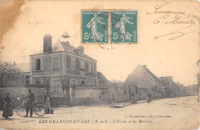 CPA 91 LES GRANGES LE ROI / ECOLE / MAIRIE / cliché rare