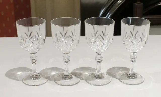 4 x Vintage Cut Glass  Water Wine Glasses 16 cm height Lead Crystal High quality