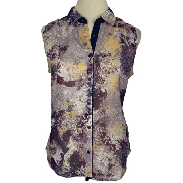 Olive & Oak Women Blouse Sleeveless Button Front Collared Purple Size M