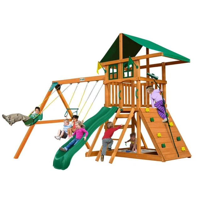 Gorilla Playset Swing Treehouse Wooden Outdoor+Rock Wall+Sandbox+Slide+Accessory