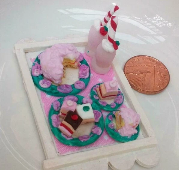 Miniature Pink strawberry assorted food tray dolls house food handmade 1/12 OOAK