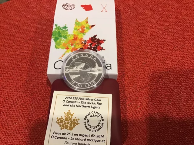 2014 $25 O Canada - The Arctic Fox and the Northern Lights 1oz silver coin