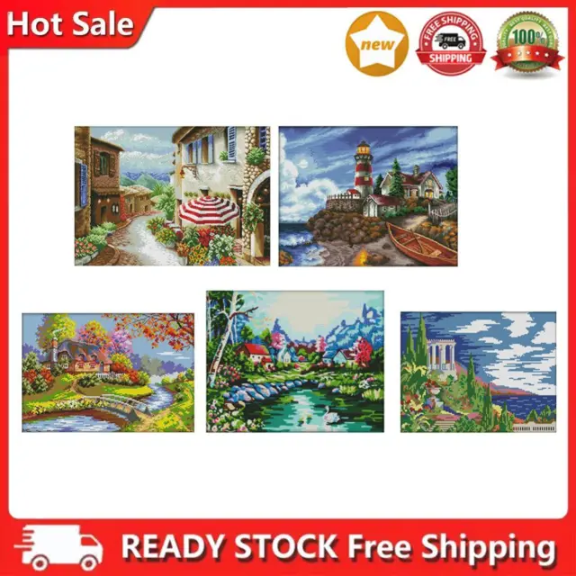 14CT Stamped Cross Stitch Kits Landscape DIY Print Embroidery Wall Home Decor
