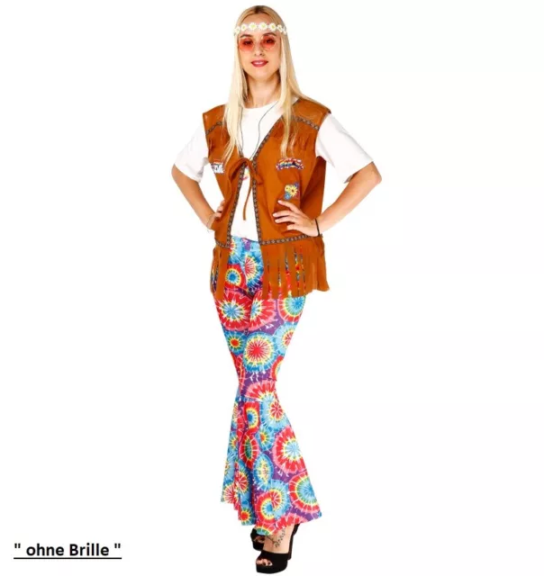 60er 70er Jahre Kostüm - Groovy Hippie Damenkostüm Flower Power L / XL / XXL DHL