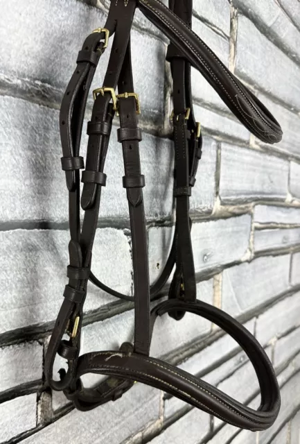 Cob Size Soft Padded Cavesson Bridle - Brown With White Stitching