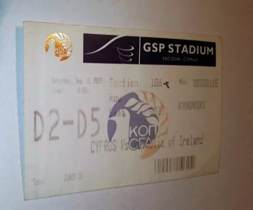 used ticket CYPRUS - IRELAND 05.09.2009