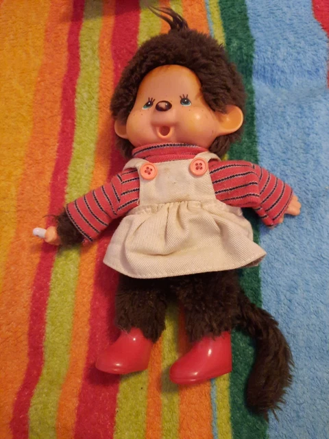 Lot De 3 Figurines Kiki Ajena – Le Vrai Monchhichi Sekiguchi 1977 – Hawaï, Papa Pull Rayé, Bébé