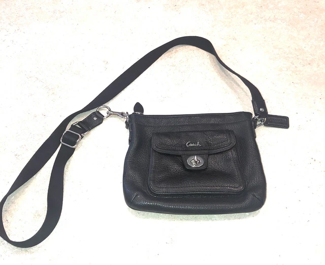VTG COACH BLACK Pebbled Leather Swingpack Crossbody Bag Adjust Strap